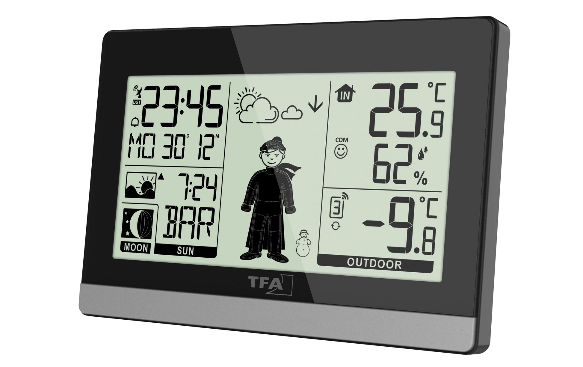 TFA-Dostmann TFA Dostmann Weather Boy – Wetterstation, Funk, innen/aussen, Hygrometer, inkl. Aussensensor – schwarz