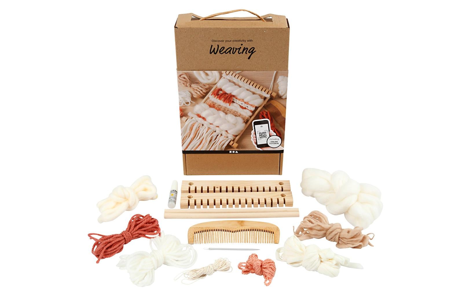 Creativ Company Bastelset Weben – 12-teilig – 6 m Garn, mehrfarbig – inkl. Nadel
