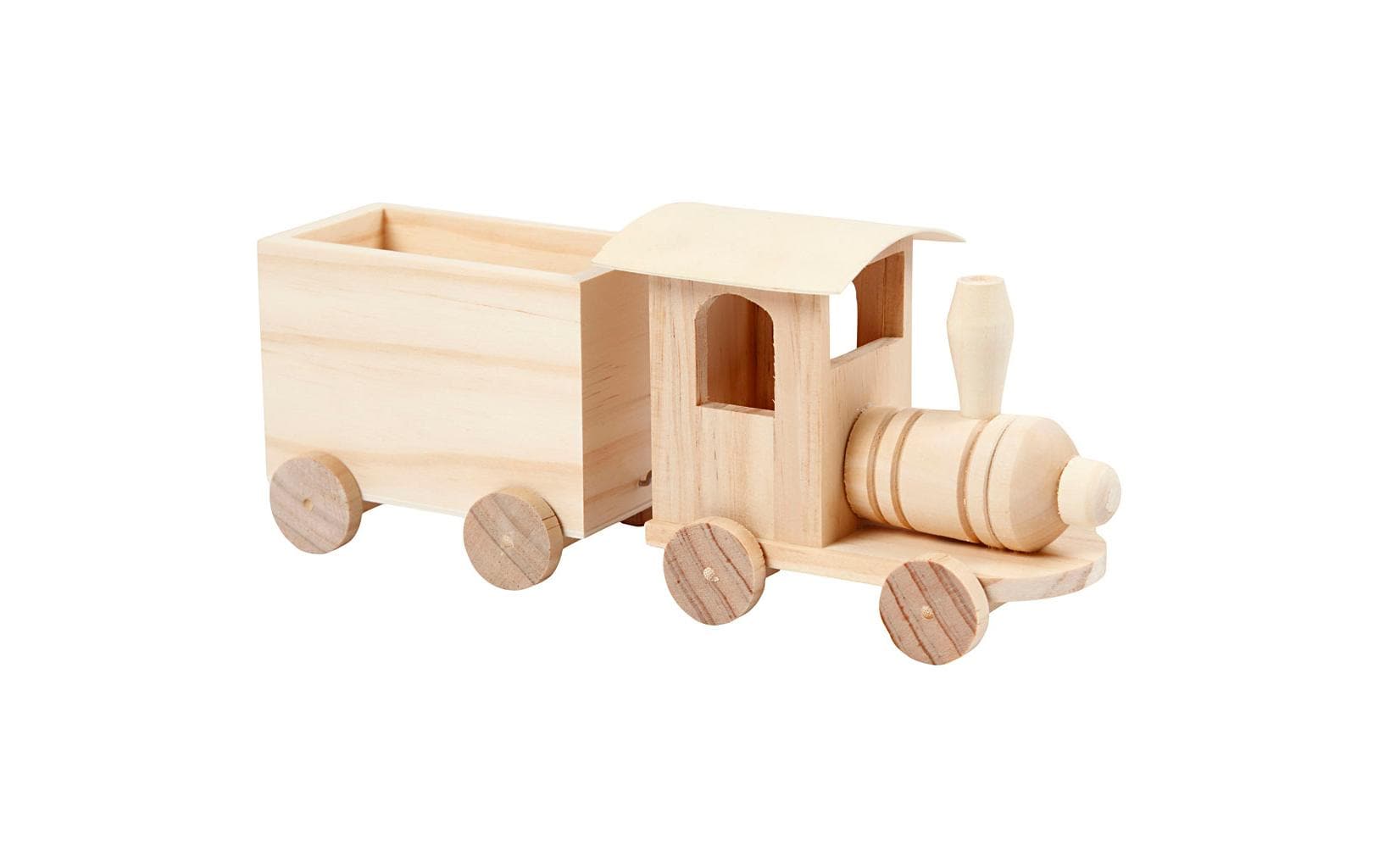 Creativ Company 57977 Holzzug mit Anhänger – 21,5 × 9,5 × 6,5 cm – 2 Stück – Holz, Hellbraun