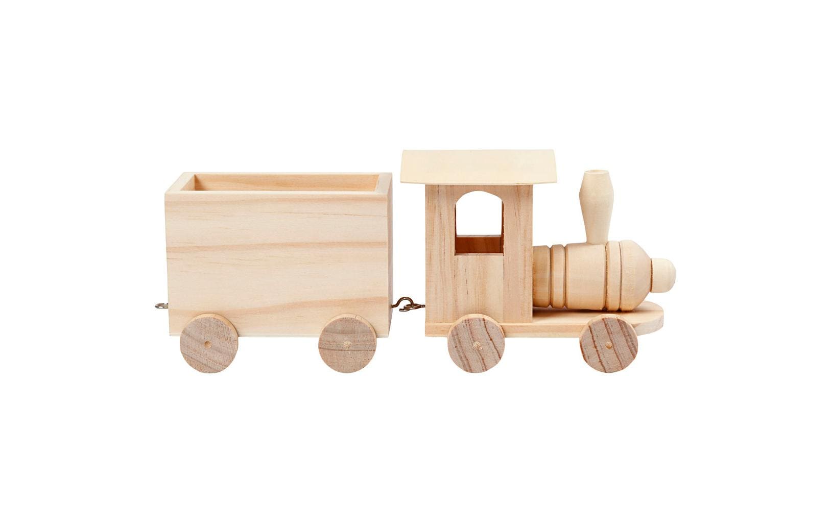 Creativ Company 57977 Holzzug mit Anhänger – 21,5 × 9,5 × 6,5 cm – 2 Stück – Holz, Hellbraun