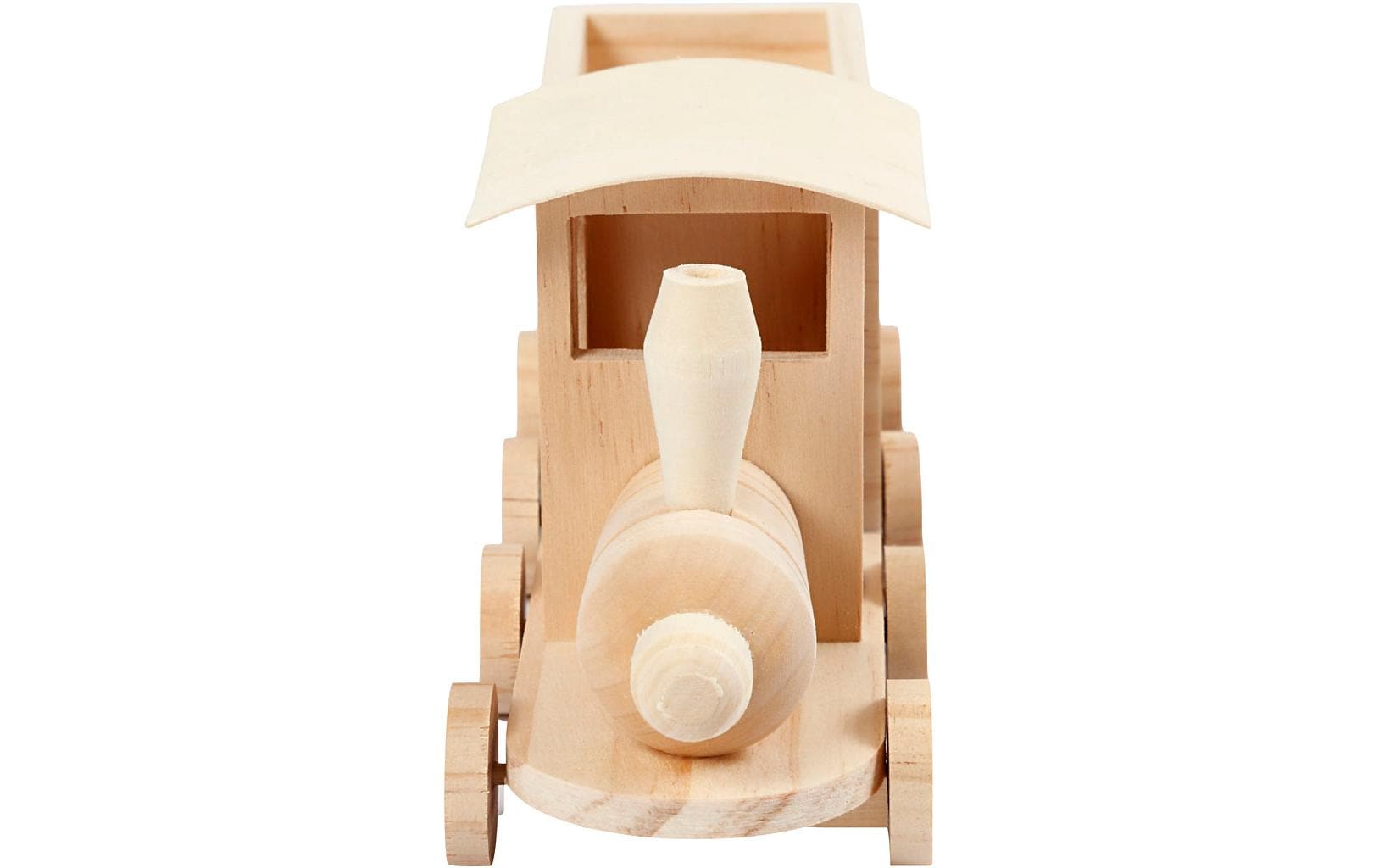 Creativ Company 57977 Holzzug mit Anhänger – 21,5 × 9,5 × 6,5 cm – 2 Stück – Holz, Hellbraun