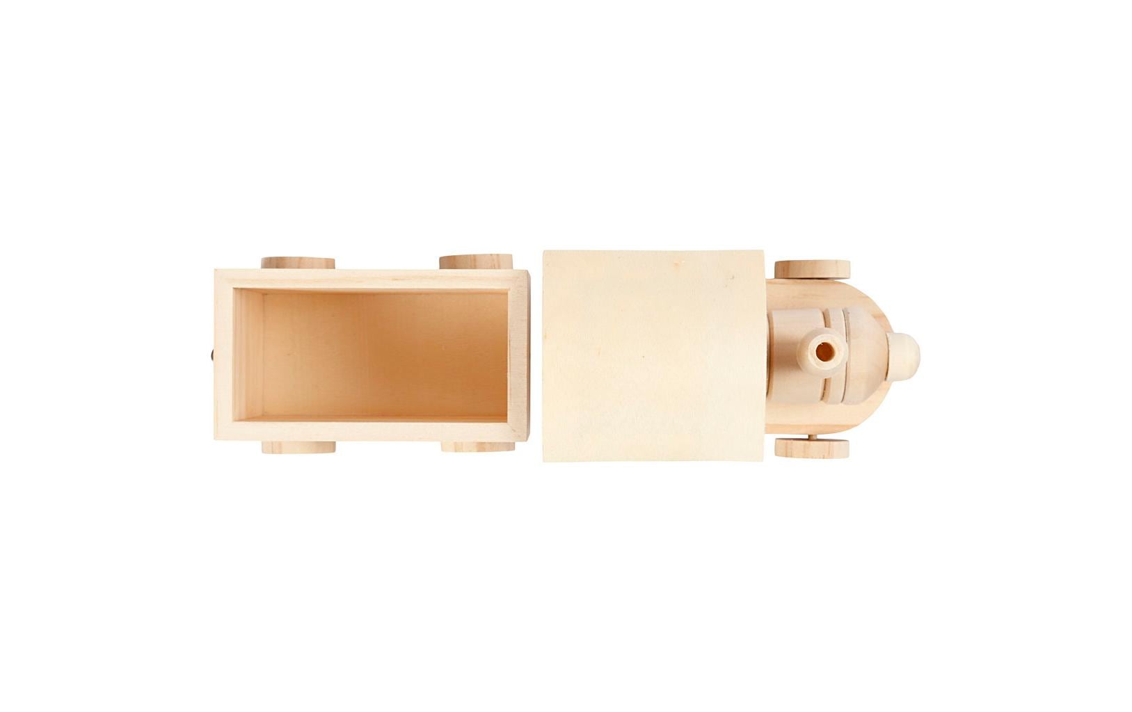Creativ Company 57977 Holzzug mit Anhänger – 21,5 × 9,5 × 6,5 cm – 2 Stück – Holz, Hellbraun
