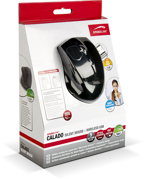 SPEEDLINK CALADO Silent – Maus – Kabellos (2,4 GHz), 1600 DPI, rechts, Schwarz