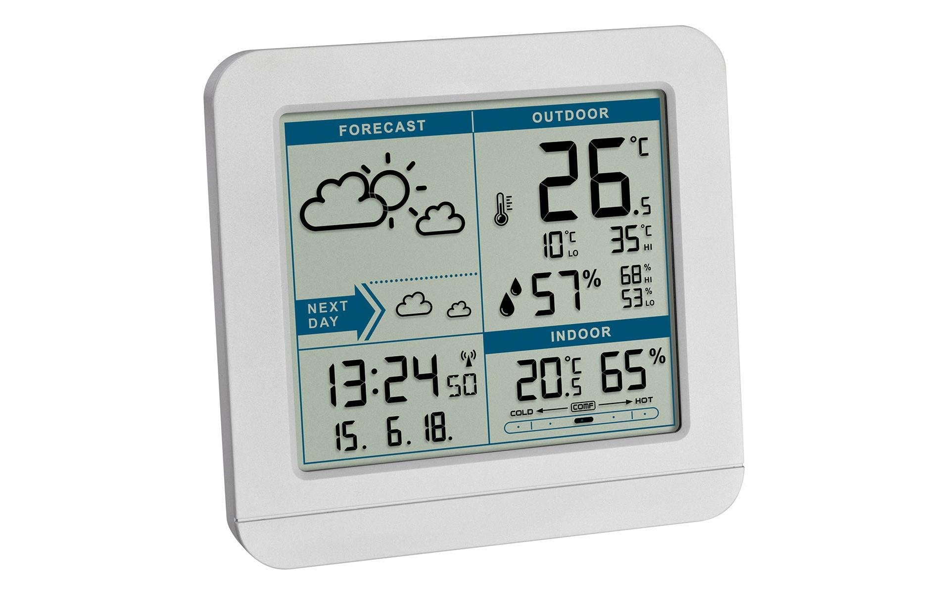 TFA-Dostmann TFA Dostmann Sky – Wetterstation, Funk, innen/aussen, Hygrometer & Thermometer, inkl. Aussensensor – Weiss