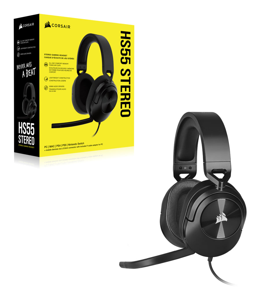 Corsair HS55 Stereo Carbon – On-Ear Gaming-Headset – 3,5 mm Klinke, abnehmbares Mikrofon – Karbon