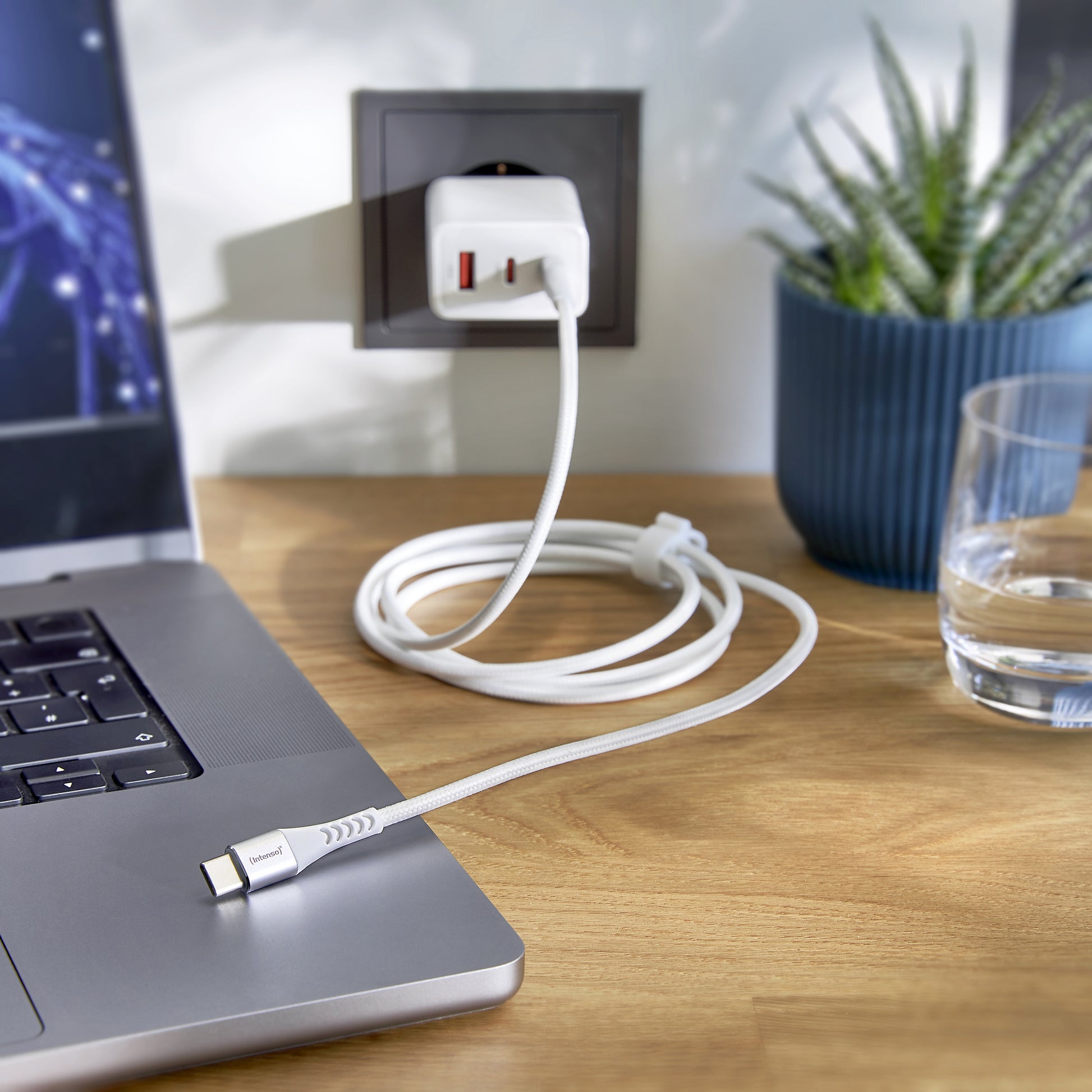 Intenso USB-C auf USB-C Kabel – USB 2.0 (480 Mbit/s) – 1,5 m – PD 60 W – Geflochten – Weiss