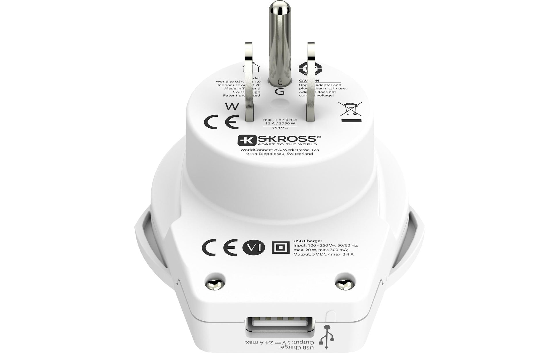 Skross Reiseadapter – mit 1× USB 5V/2,4A, geerdet – von Australien nach USA