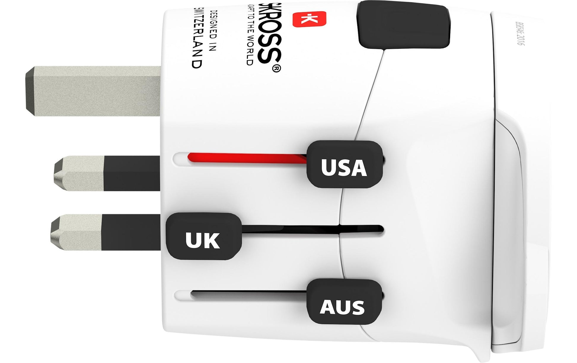 Skross Reiseadapter – Vereinigtes Königreich zu USA, geerdet, 100–250 V, 6,3 A, 1575 W – weiss