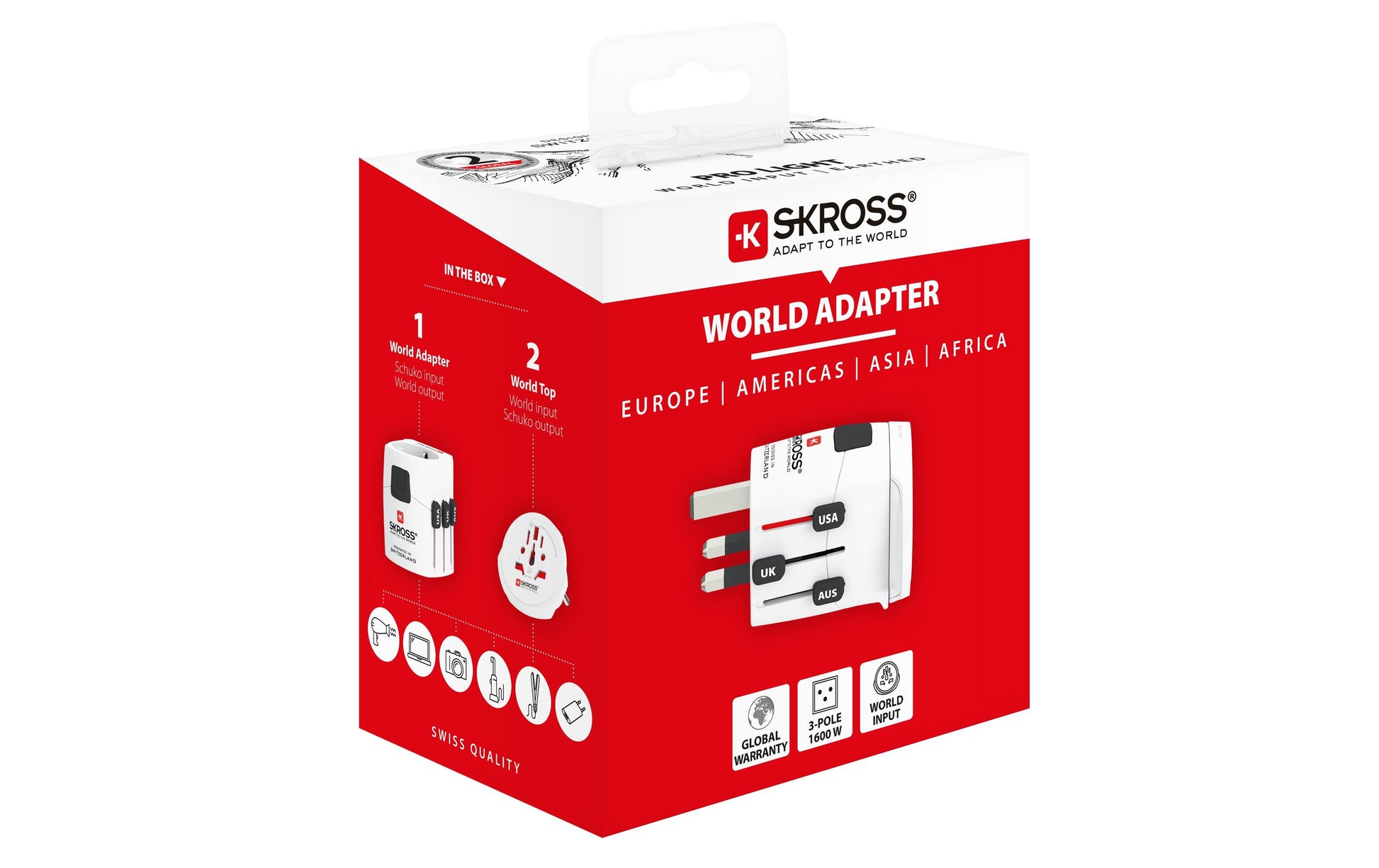 Skross Reiseadapter – Vereinigtes Königreich zu USA, geerdet, 100–250 V, 6,3 A, 1575 W – weiss