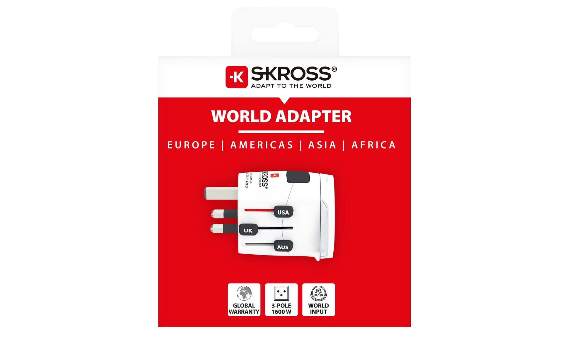Skross Reiseadapter – Vereinigtes Königreich zu USA, geerdet, 100–250 V, 6,3 A, 1575 W – weiss