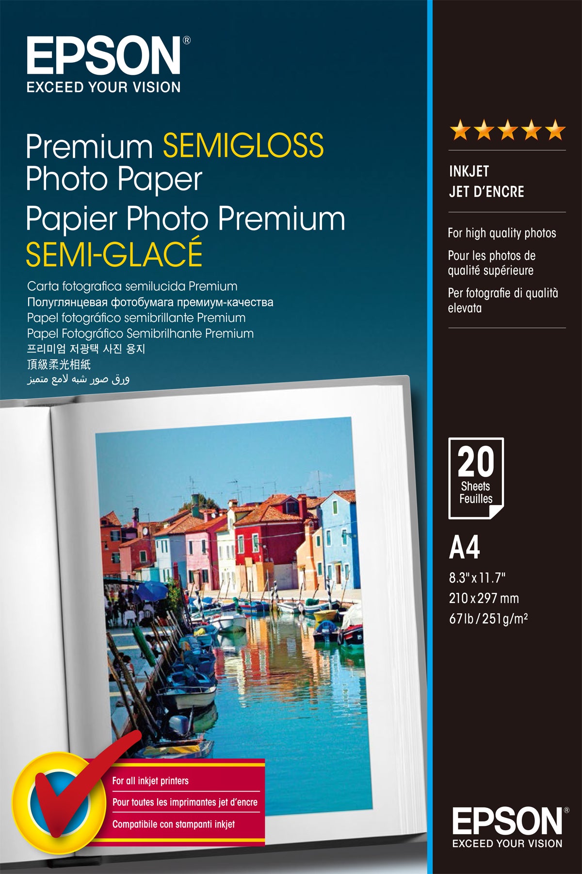 Epson Premium Fotopapier – seidenmatt, A4, 251 g/m², 20 Blatt – für Inkjet-Drucker