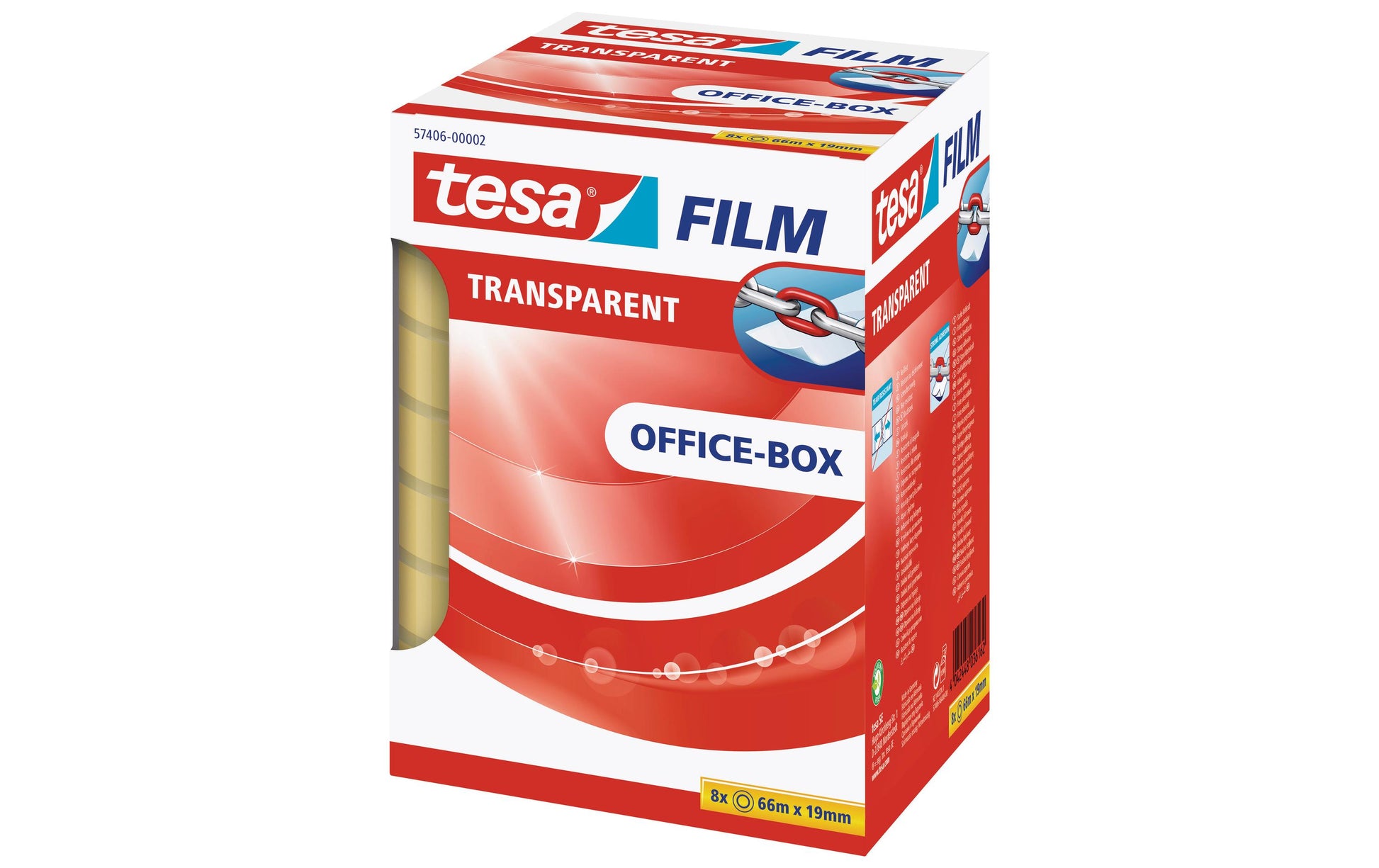 TESA Klarer Klebefilm – 19 mm × 66 m, transparent, PP, 8 Stück