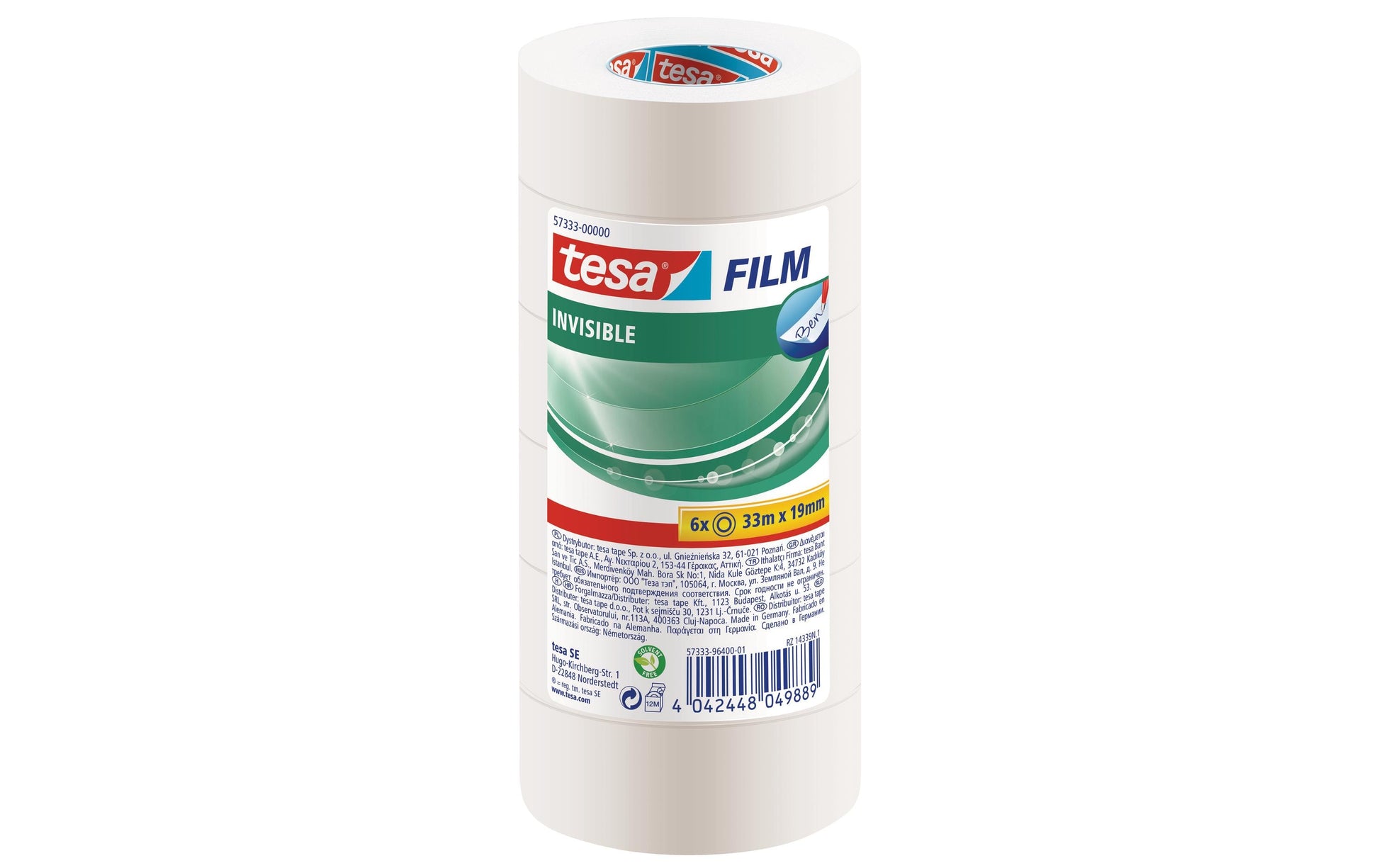 TESA Büro-Klebeband – permanent, matt, PP, 19 mm × 33 m, transparent, Kern Ø 26 mm, 6 Rollen