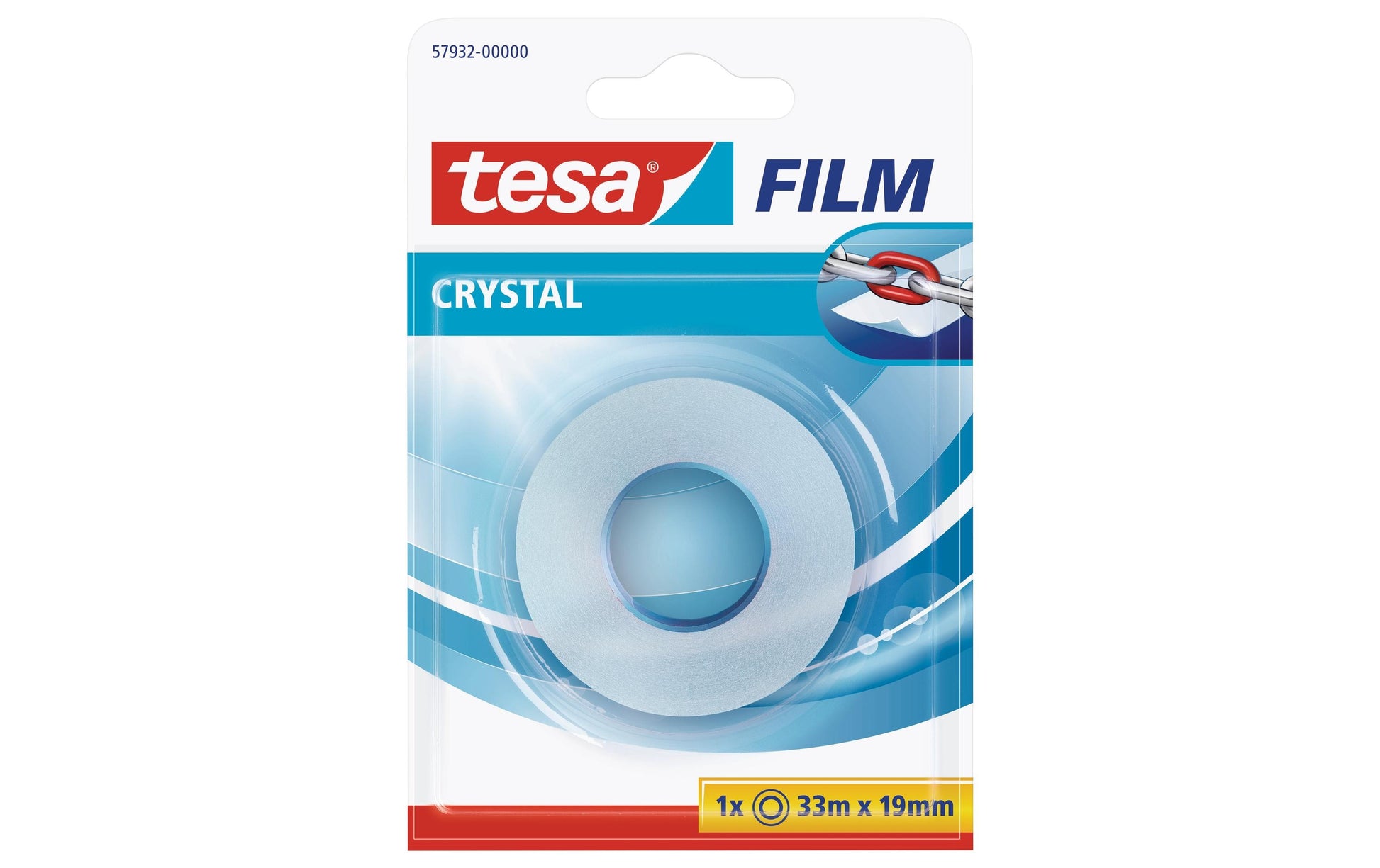 TESA Büro-Klebeband Crystal – permanent, Kunststoff, 19 mm × 33 m, transparent, Kern Ø 26 mm