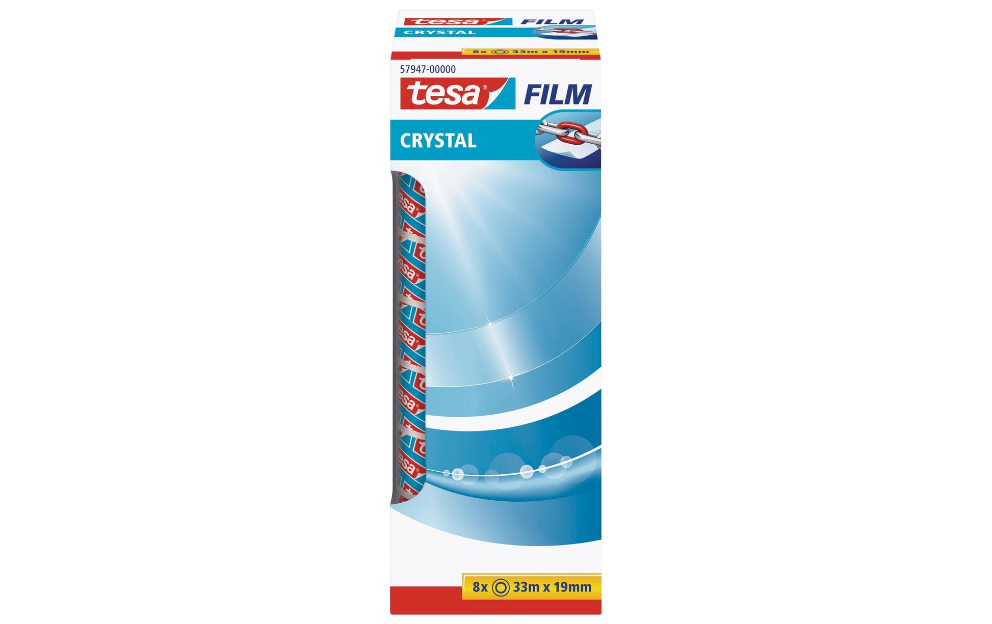 TESA Klebeband Crystal – permanent, Kunststoff, 19 mm × 33 m, Kern Ø 26 mm, 8 Rollen