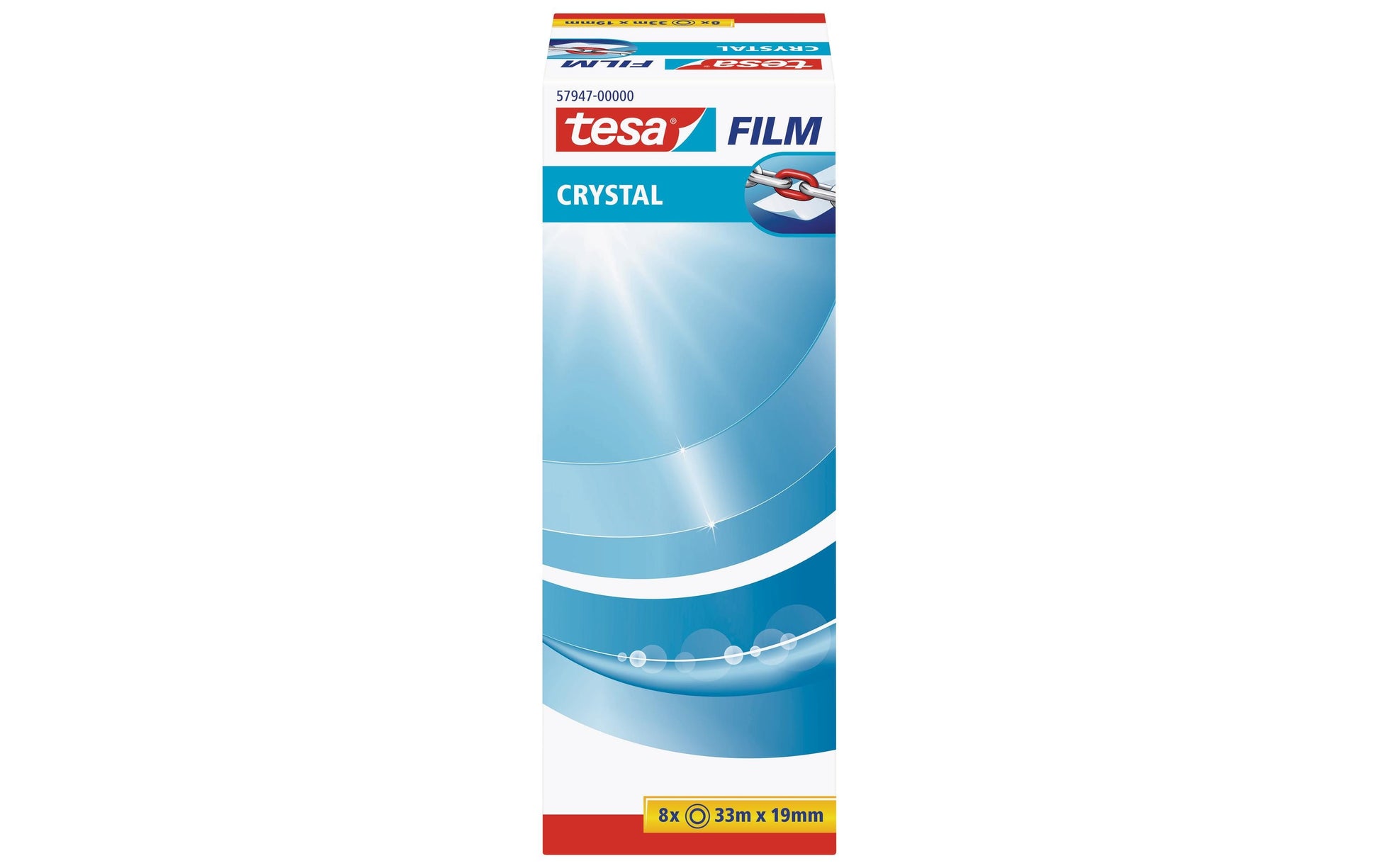 TESA Klebeband Crystal – permanent, Kunststoff, 19 mm × 33 m, Kern Ø 26 mm, 8 Rollen
