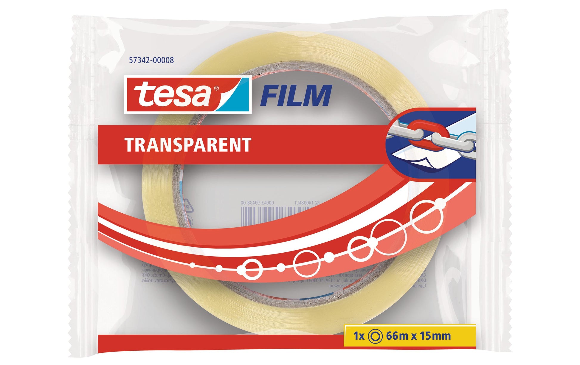 TESA Büro-Klebeband – permanent, klar, Kunststoff, 15 mm × 66 m, Kern Ø 76 mm