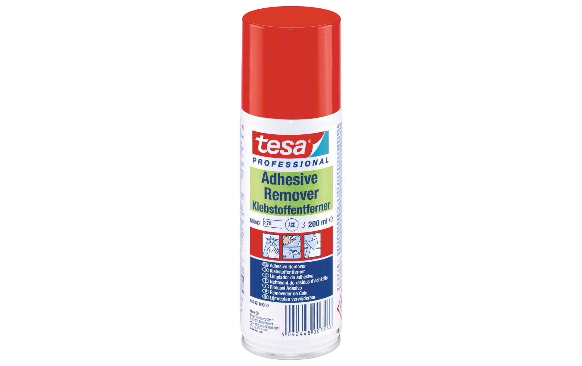 TESA Klebstoffentferner – Spray, transparent, 200 ml, für Kunststoff, Glas, Metall