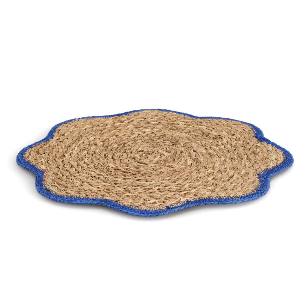 Zeller Present Tischset – rund, Seegras, blau, Ø38,5 cm