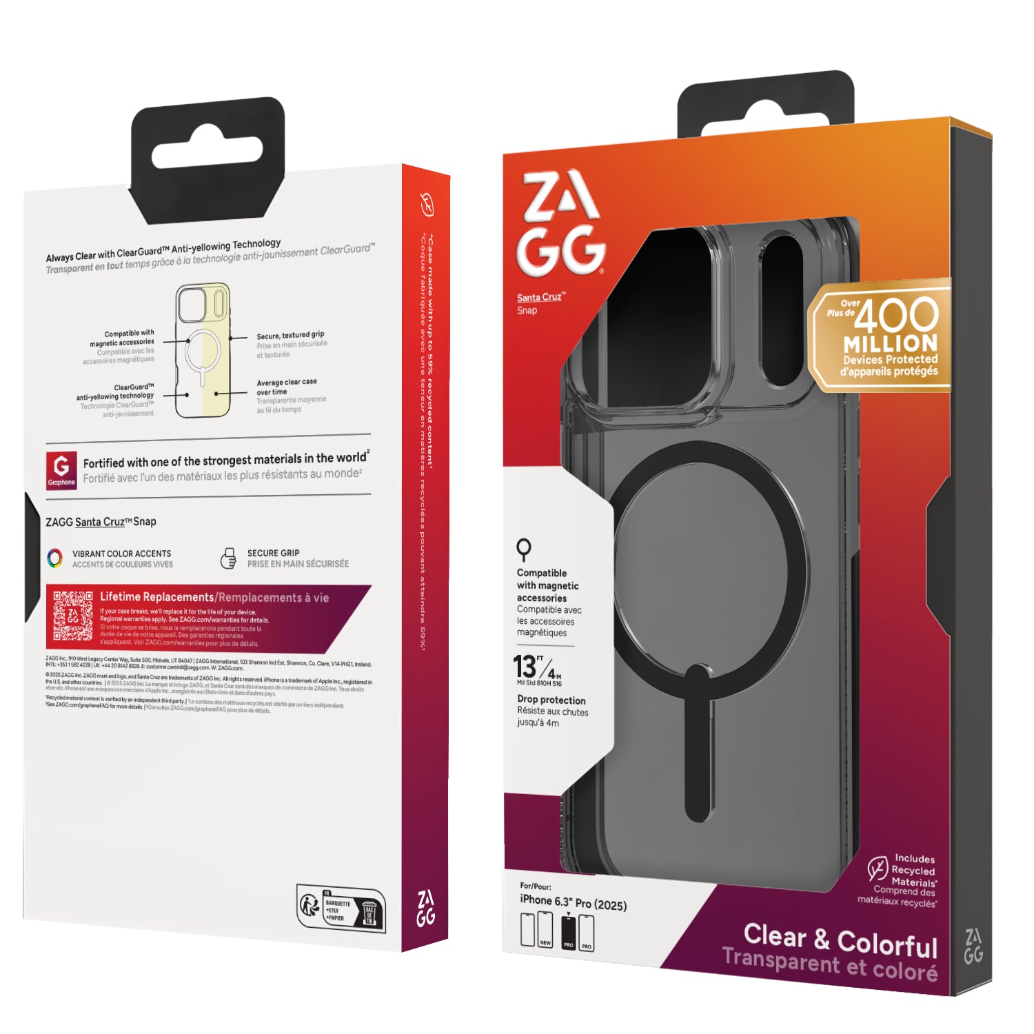 ZAGG Santa Cruz Snap Backcover – für Apple iPhone 17 Pro, MagSafe, Graphen, schwarz, bis 4 m Sturzsicher