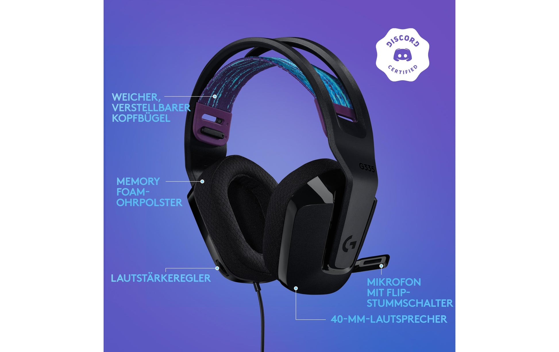 Logitech G G335 Gaming-Headset – Over-Ear, Stereo, Kabelgebunden, 3,5 mm Klinke, Schwarz