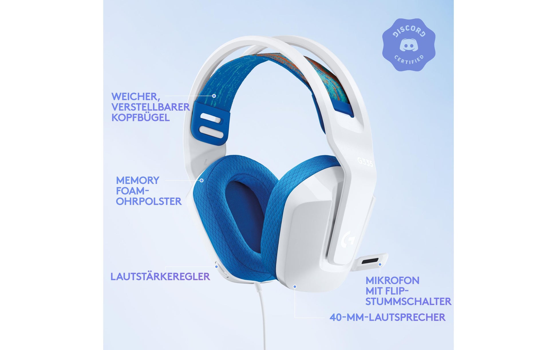 Logitech G G335 Gaming-Headset – Over-Ear, Stereo, Kabelgebunden, 3,5 mm Klinke, Weiss