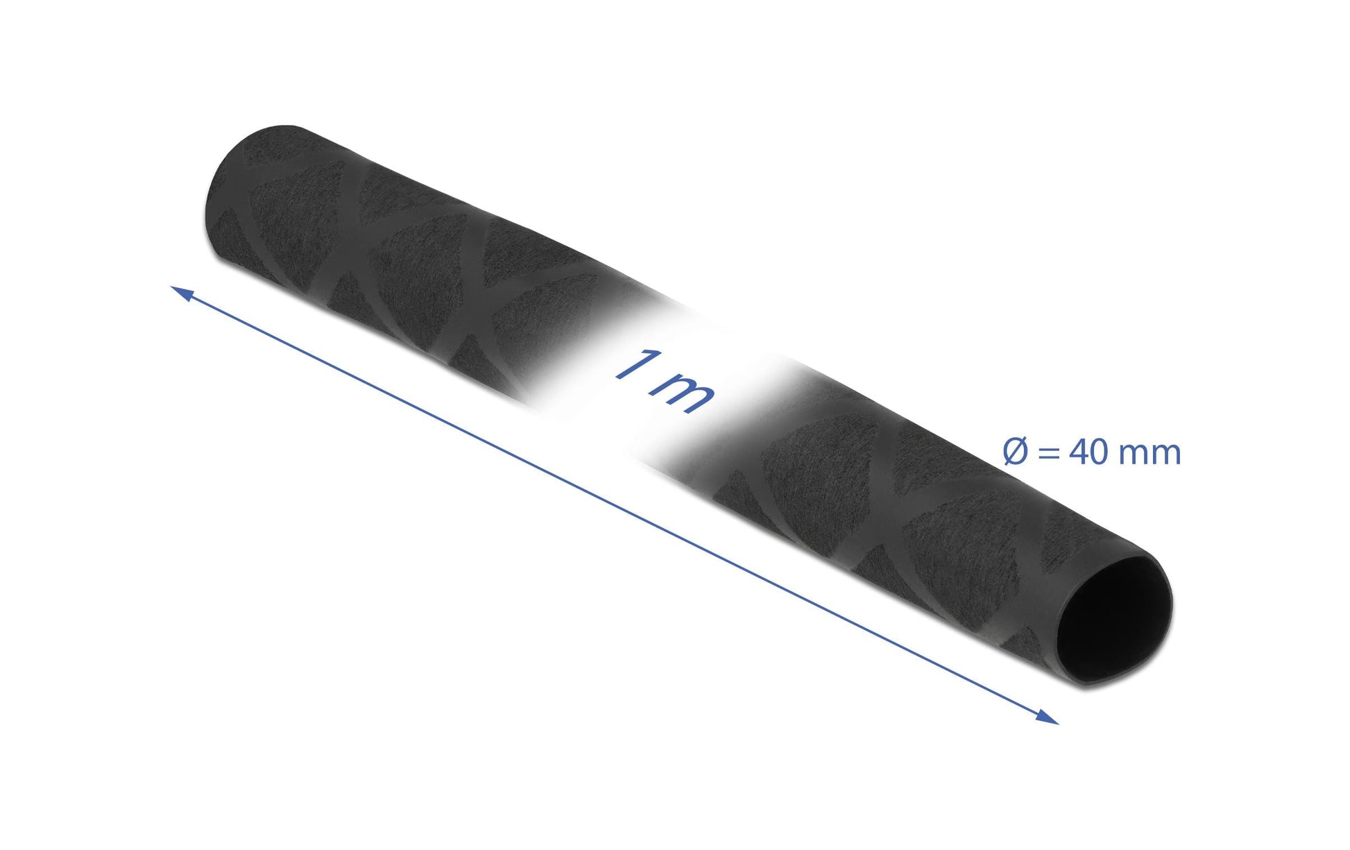 DeLOCK Schrumpfschlauch, Ø 40 mm, 1 m, Schrumpfungsrate 2:1, Schrumpftemperatur 70–125 °C – schwarz