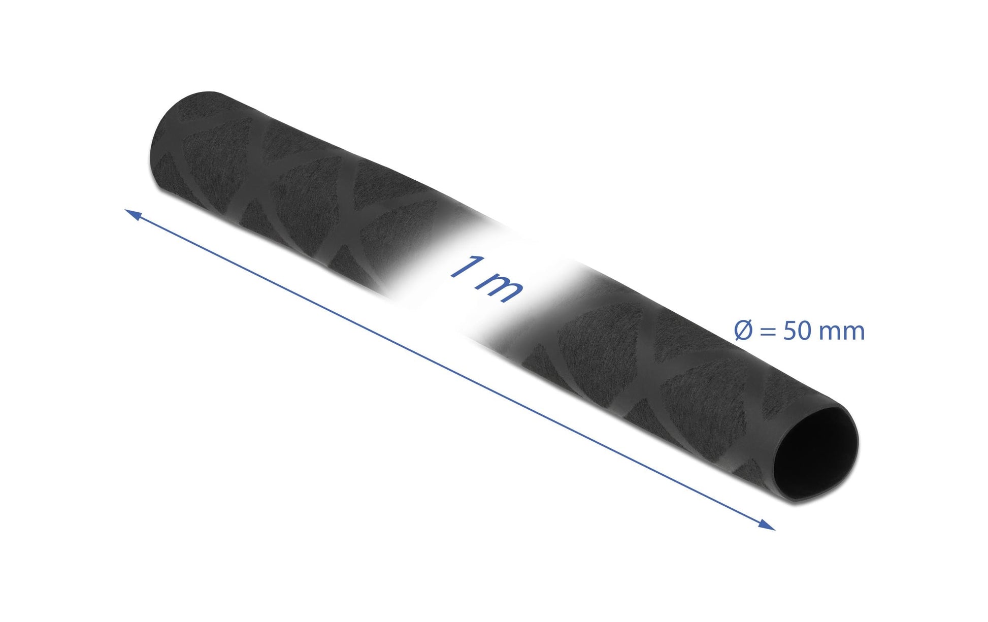 DeLOCK Schrumpfschlauch, Ø 50 mm × 1 m, Schrumpfungsrate 2:1, Polyolefin – Schwarz