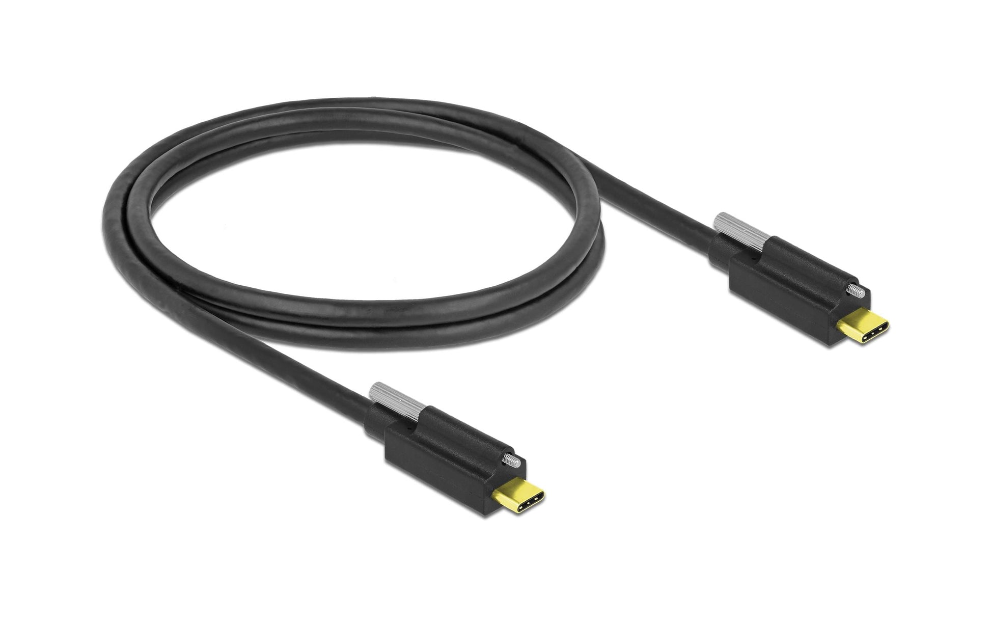 DeLOCK USB-C auf USB-C Kabel – USB 3.2 Gen 2 (10 Gbit/s) – 1 m – Goldstecker, Verschraubbar – Schwarz