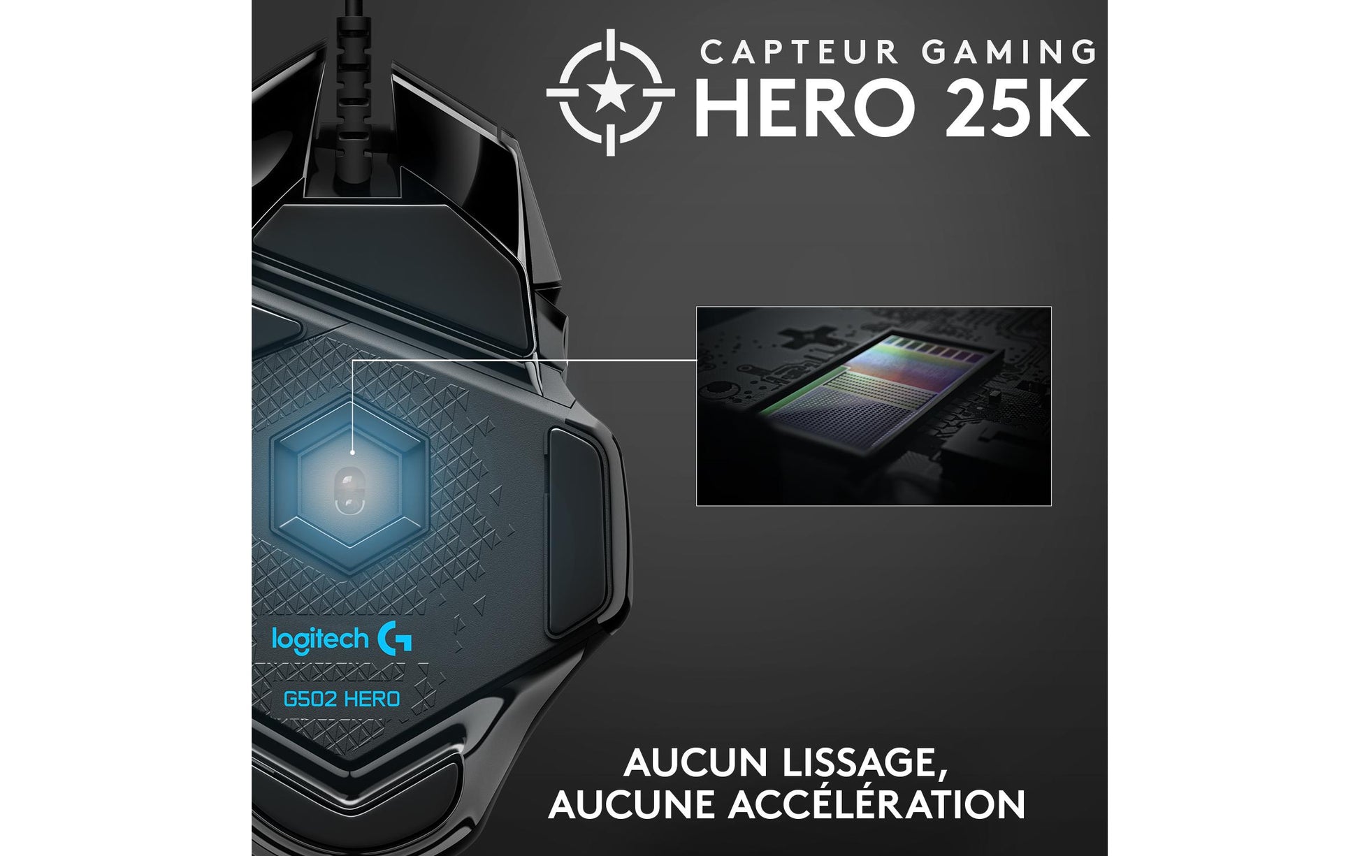Logitech G G502 HERO – Gaming-Maus – Kabelgebunden (USB‑A), 25600 DPI, RGB-Beleuchtung, rechts, Schwarz