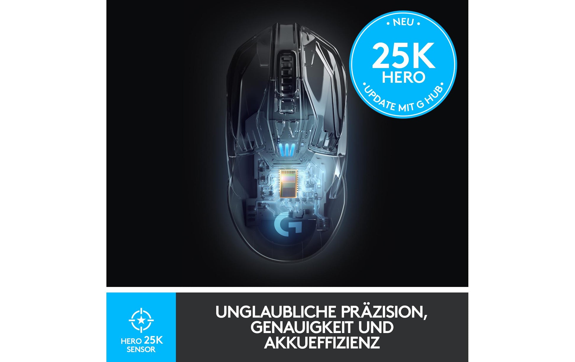 Logitech G G903 LIGHTSPEED – Gaming-Maus – Kabellos (2,4 GHz), 25600 DPI, RGB-Beleuchtung, beidhändig