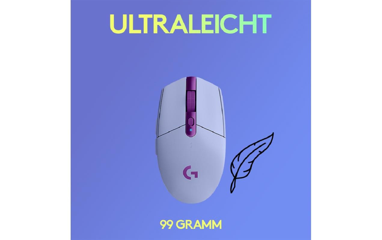 Logitech G G305 LIGHTSPEED – Gaming-Maus – Kabellos (Bluetooth/2,4 GHz), 12000 DPI, Rechts, Lila