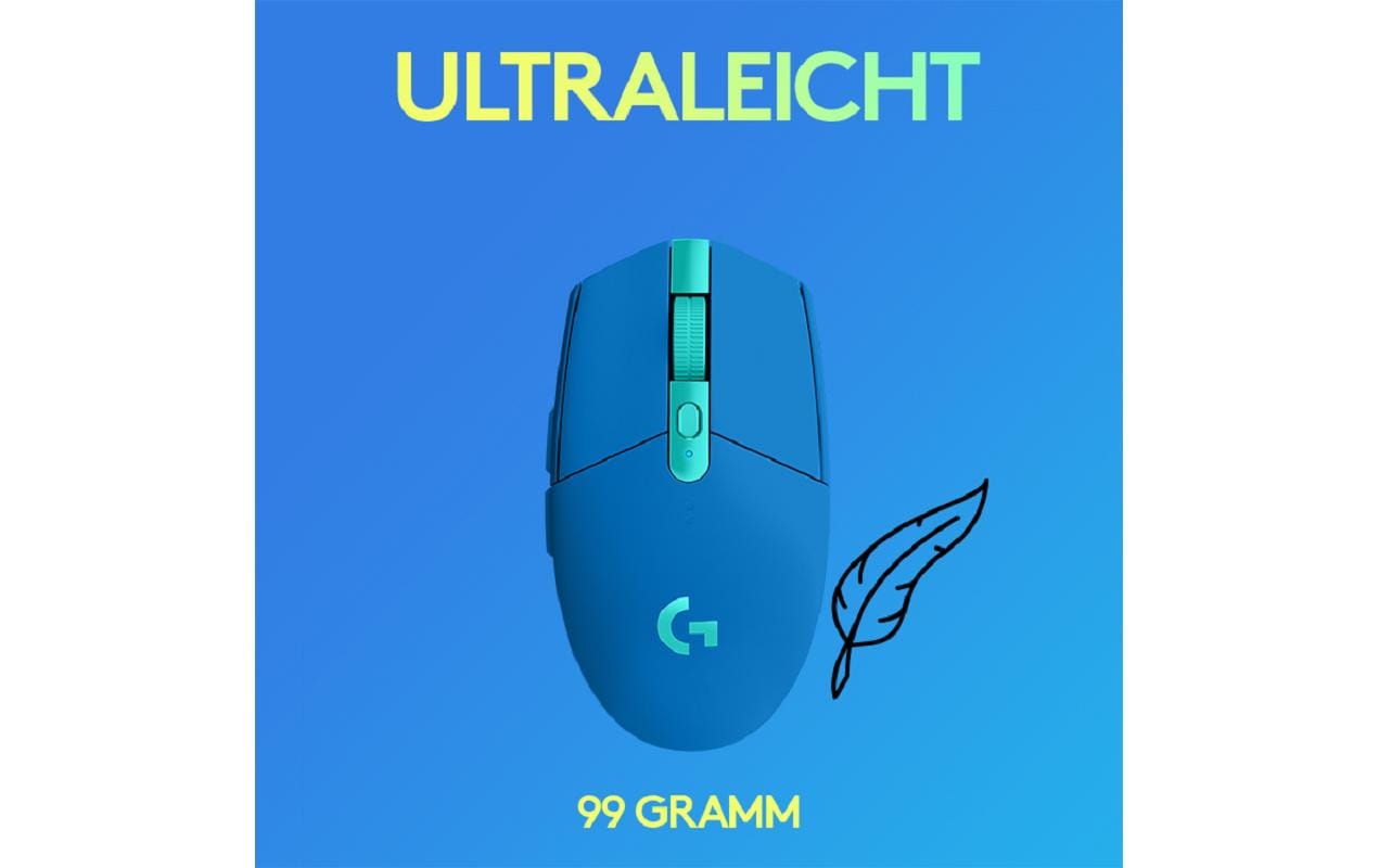 Logitech G G305 – Gaming-Maus – Kabellos (Bluetooth/2,4 GHz), 12000 DPI, Rechts, Blau