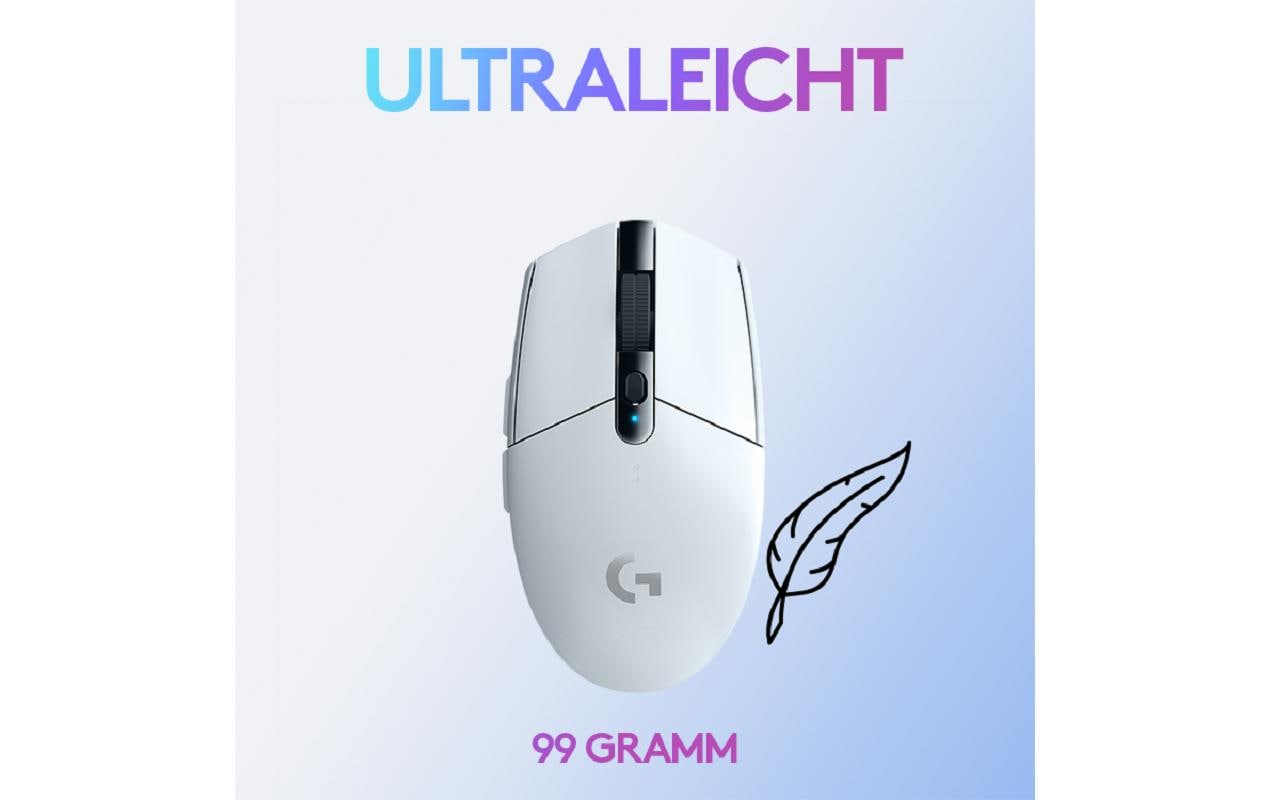 Logitech G G305 – Gaming-Maus – Kabellos (Bluetooth/2,4 GHz), 12000 DPI, Rechts, Weiss