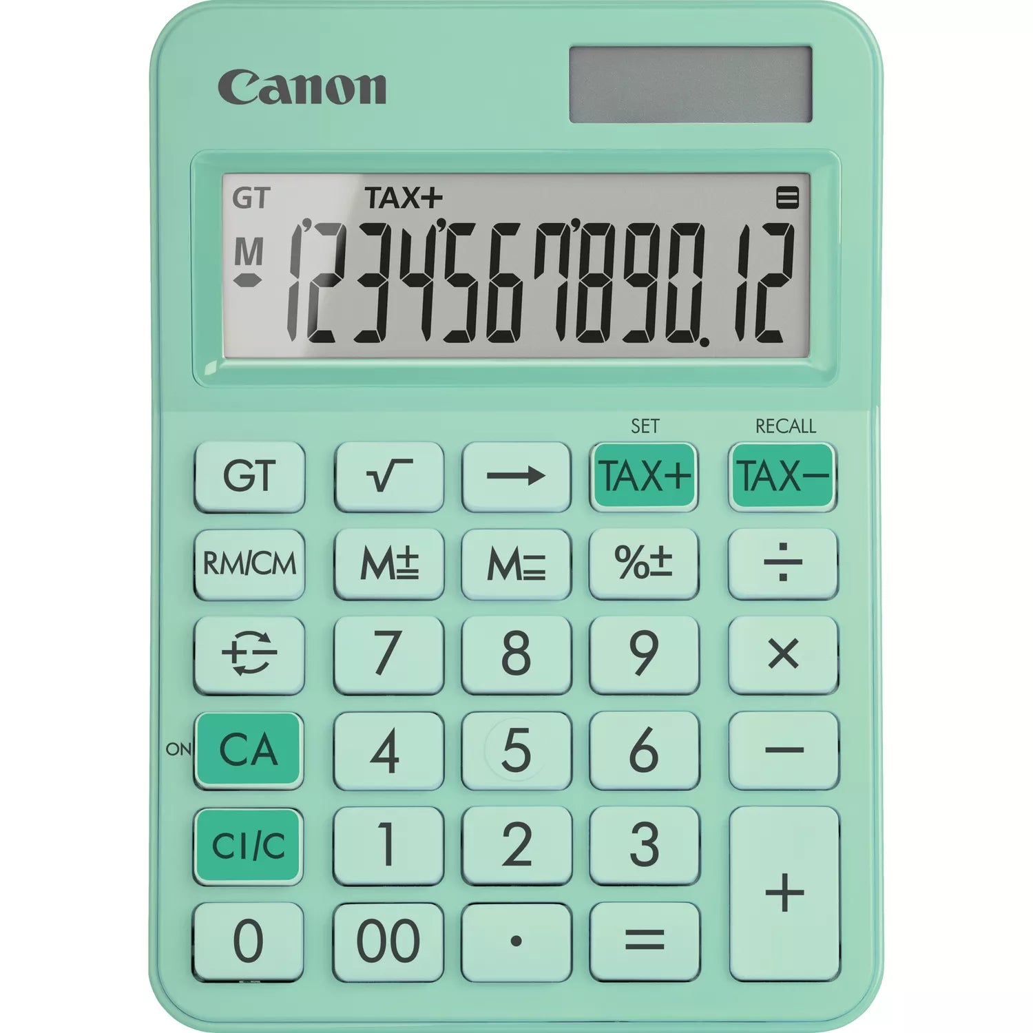 Canon Tischrechner LS-125KB – 12-stellig, LCD, Solar + Batterie, Pastellgrün, 106×147×25 mm