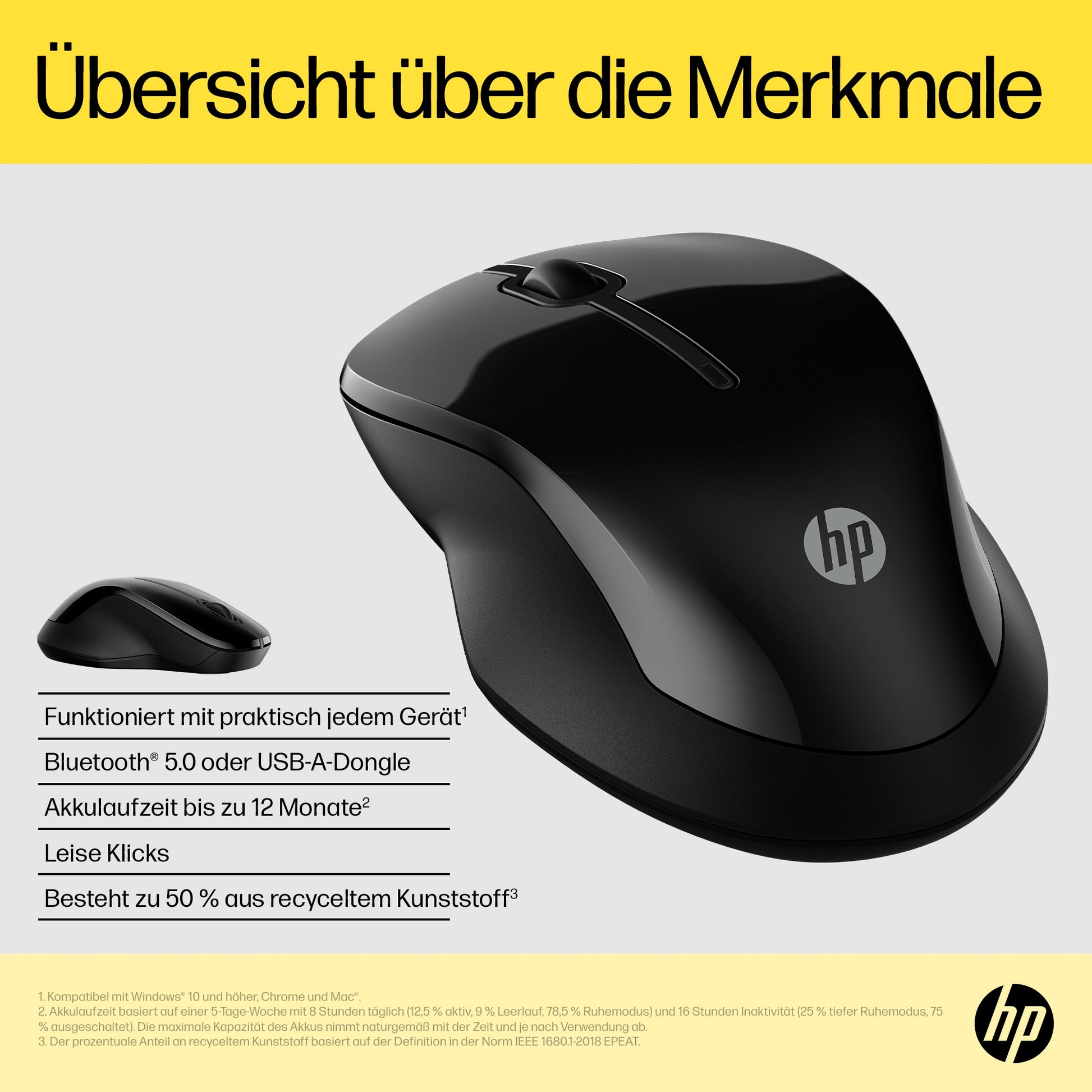 HP 250 Dual Maus – Kabellos (Bluetooth/2,4 GHz), 1600 DPI, Beidhändig, Schwarz