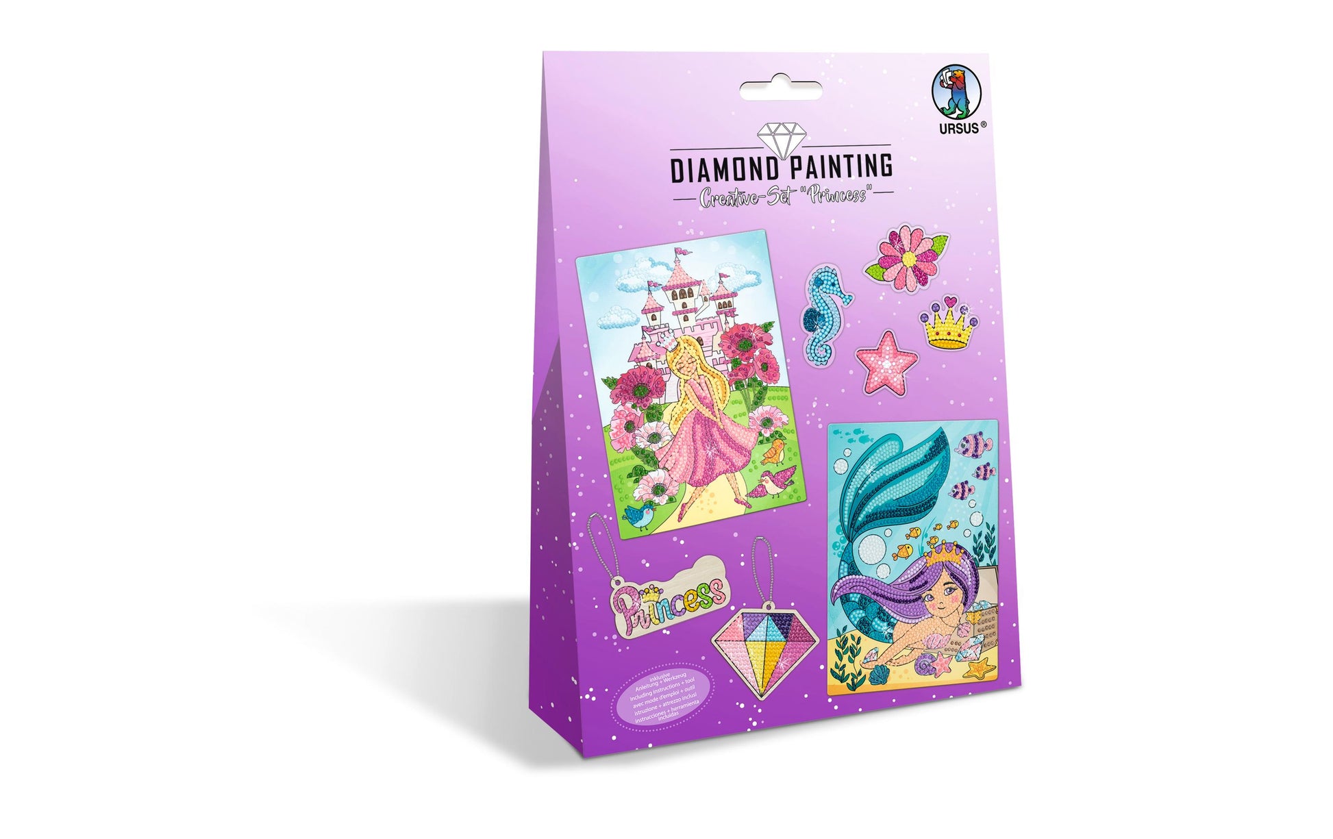 URSUS Diamond-Painting-Set – Prinzessin – 2 A5-Karten, 1 Stickerbogen – ab 8 Jahren