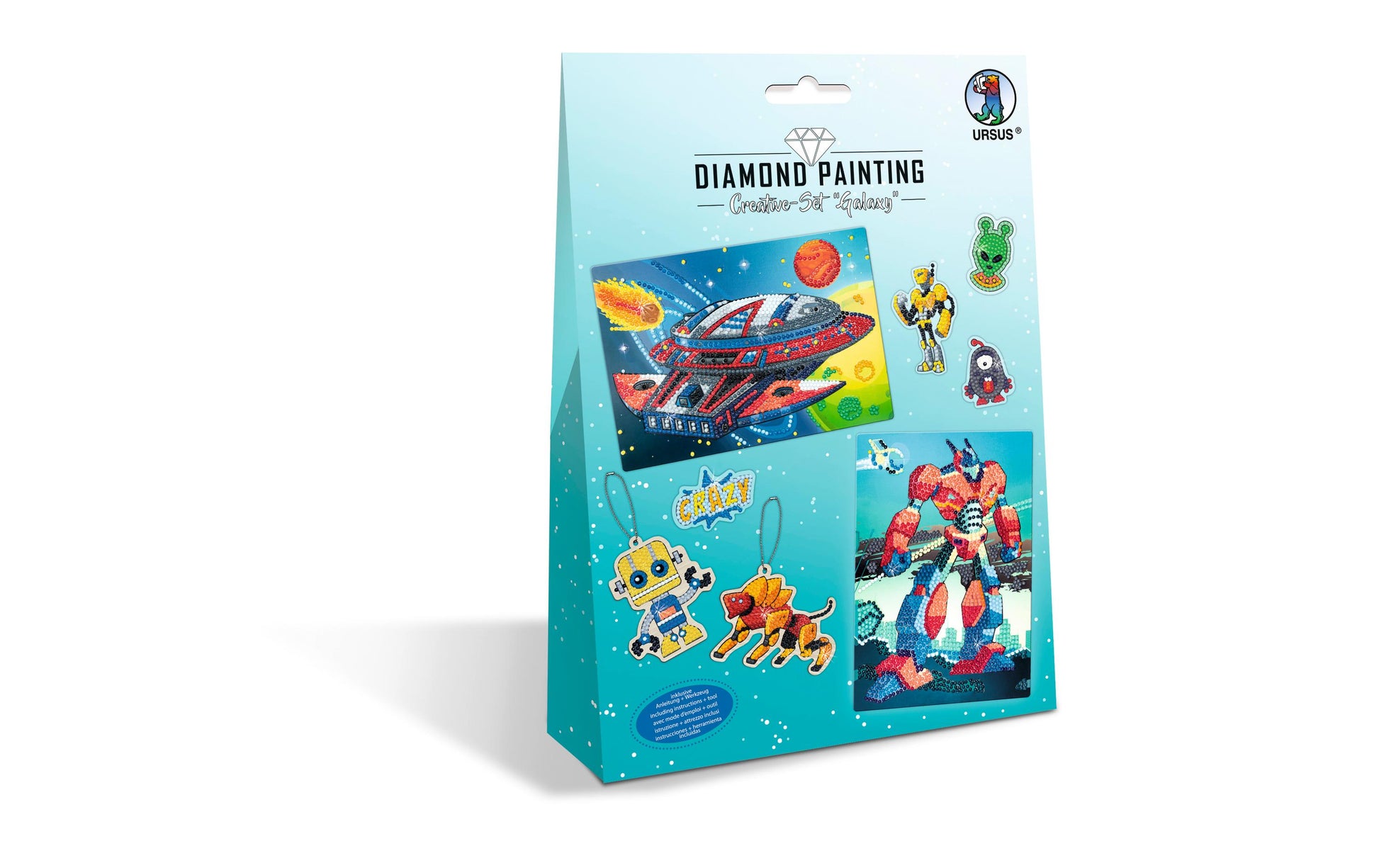 URSUS Diamond-Painting-Set Galaxy – 2 A5-Karten, 1 Stickerbogen – ab 8 Jahren