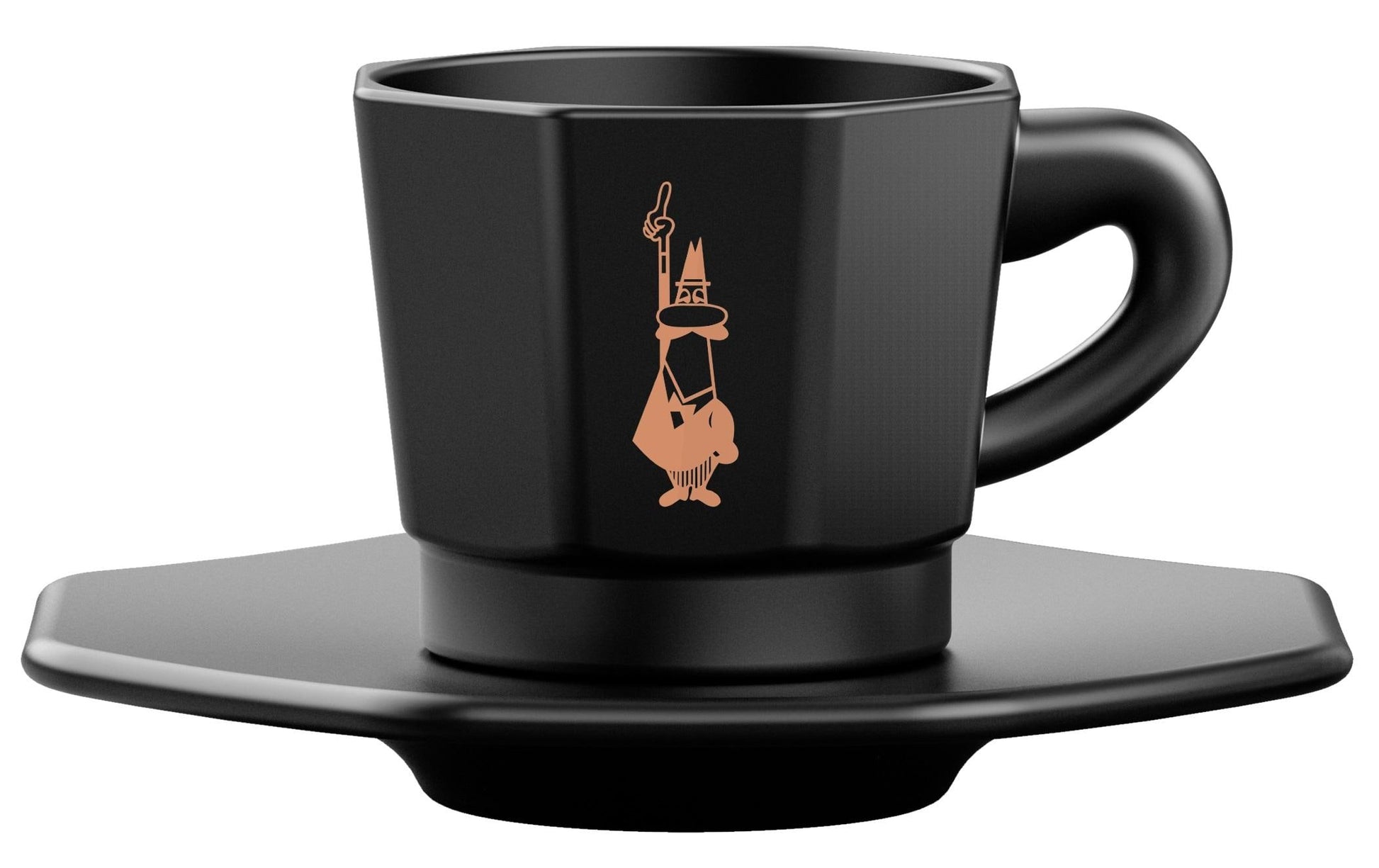 Bialetti Espressotasse – 4er Set, 80 ml, Porzellan, Schwarz, mit Unterteller