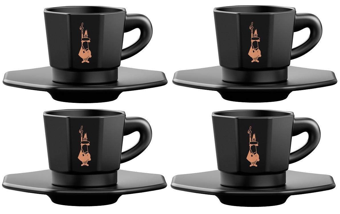 Bialetti Espressotasse – 4er Set, 80 ml, Porzellan, Schwarz, mit Unterteller