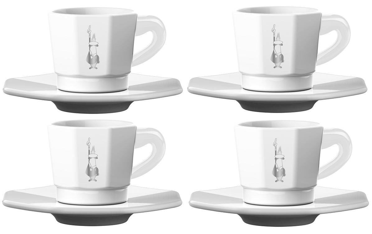 Bialetti Espressotasse RTATZ402 – 4er Set, 80 ml, Porzellan, Weiss, mit Unterteller