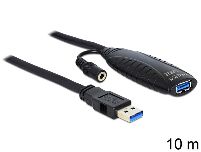DeLOCK USB-A Verlängerungskabel (Stecker auf Buchse) – USB 3.2 Gen 1 (5 Gbit/s) – 10 m – Aktiv – Schwarz