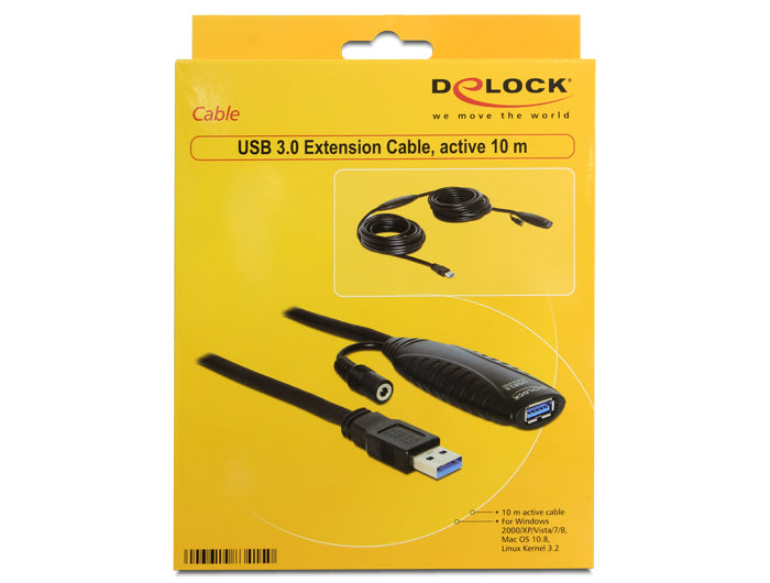 DeLOCK USB-A Verlängerungskabel (Stecker auf Buchse) – USB 3.2 Gen 1 (5 Gbit/s) – 10 m – Aktiv – Schwarz