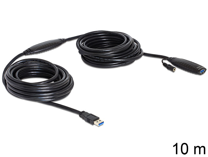 DeLOCK USB-A Verlängerungskabel (Stecker auf Buchse) – USB 3.2 Gen 1 (5 Gbit/s) – 10 m – Aktiv – Schwarz