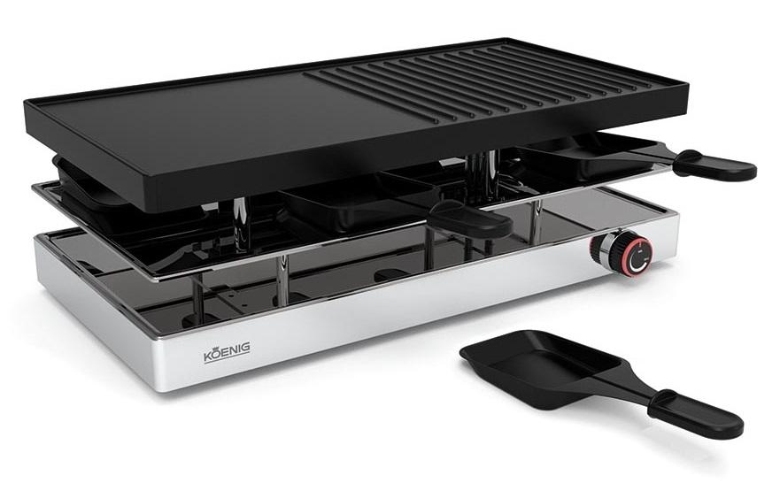 Koenig Raclette-Grill Elegance B02247 – 8 Personen, 1200 W, Grillplatte 41×20 cm – schwarz/edelstahl