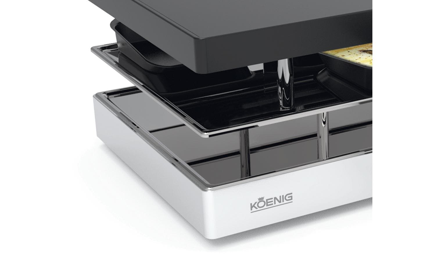 Koenig Raclette-Grill Elegance B02247 – 8 Personen, 1200 W, Grillplatte 41×20 cm – schwarz/edelstahl