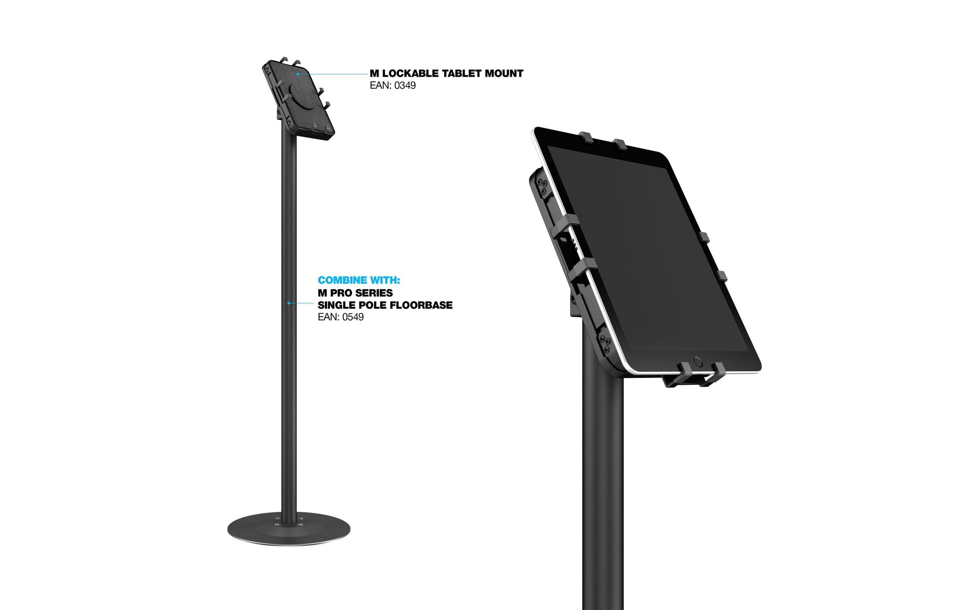 Multibrackets Tablet-Tischhalterung für iPad – bis 13", abschliessbar, VESA 75×75 – Schwarz