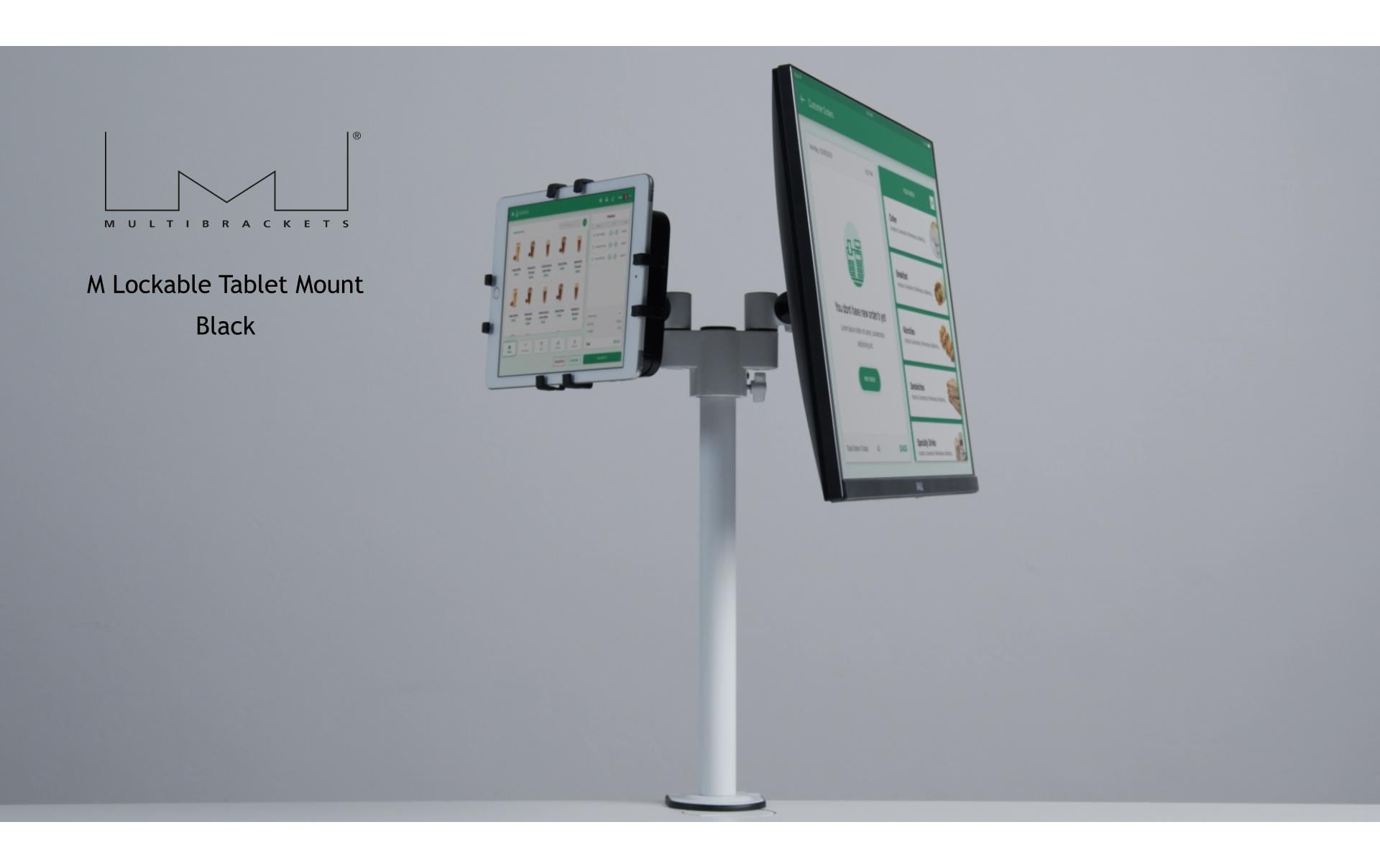 Multibrackets Tablet-Tischhalterung für iPad – bis 13", abschliessbar, VESA 75×75 – Schwarz