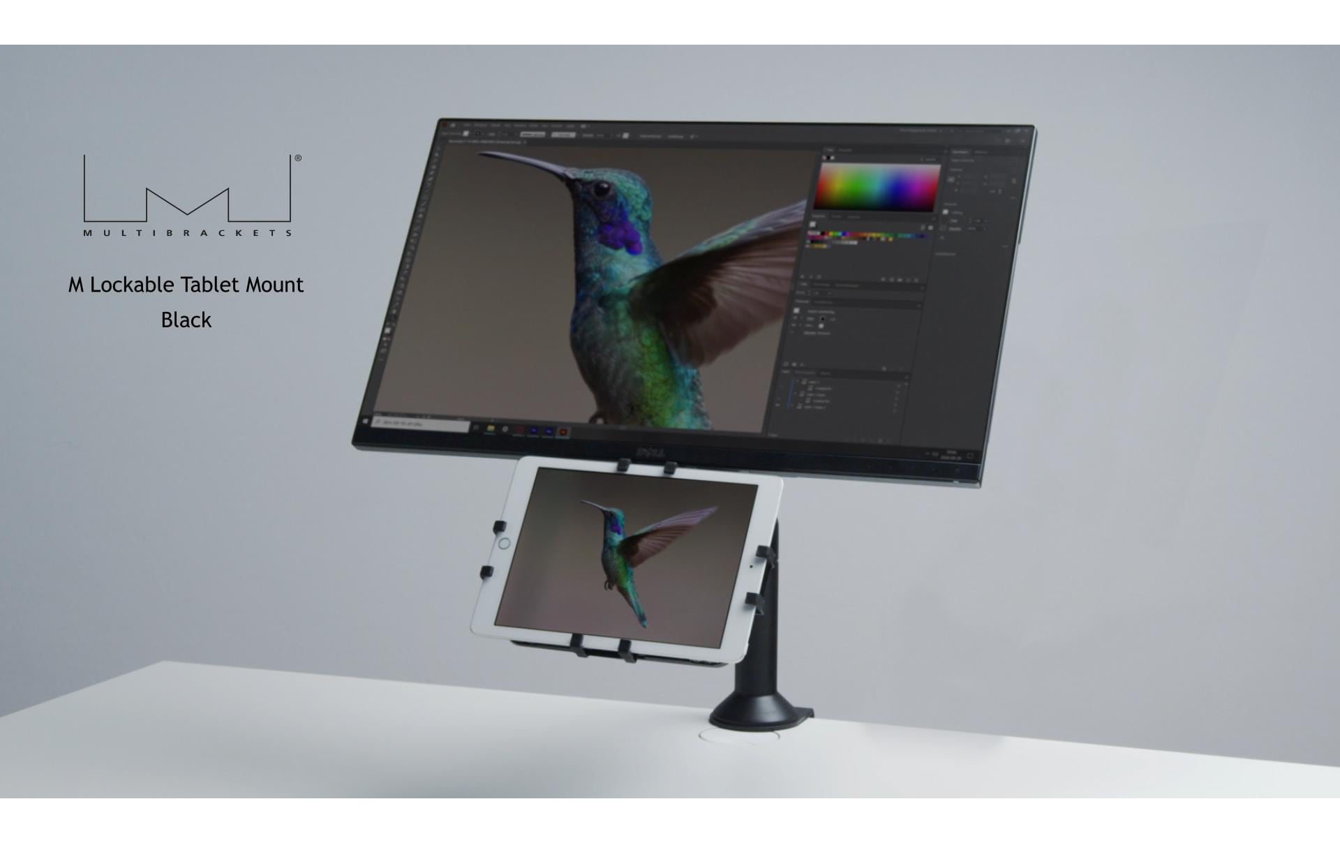 Multibrackets Tablet-Tischhalterung für iPad – bis 13", abschliessbar, VESA 75×75 – Schwarz