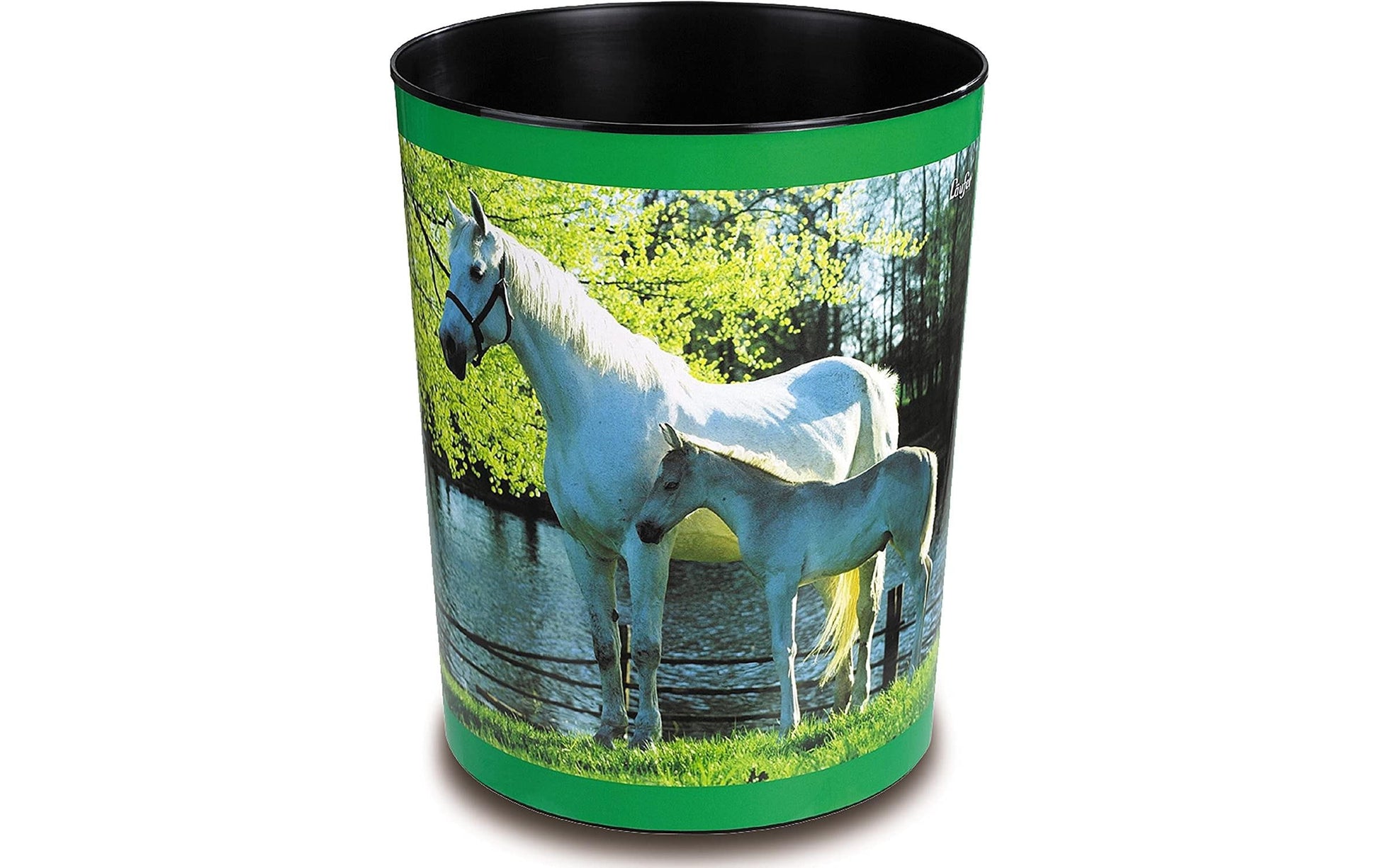 Laufer Papierkorb 26658 – 13 l – Kunststoff, rund – weiss/grün